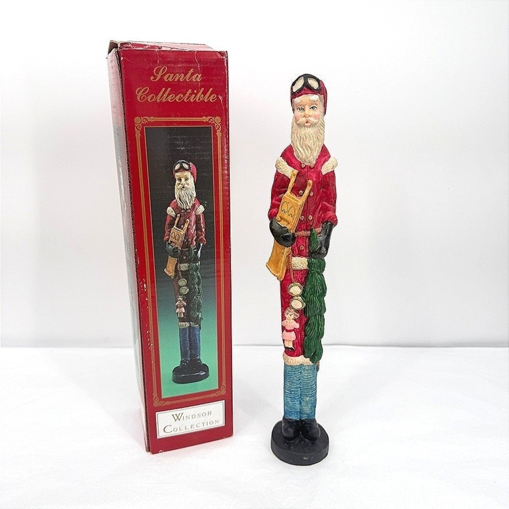 Windsor Collection Tall Skinny Santa Collectible Figurine Aviator Sled Holiday